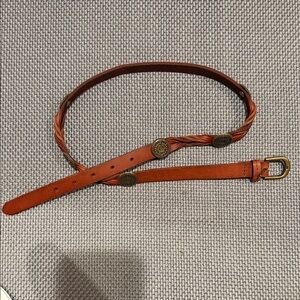 Ecote Brown Braided Leather Accent Belt with Antiqued Gold Medallions